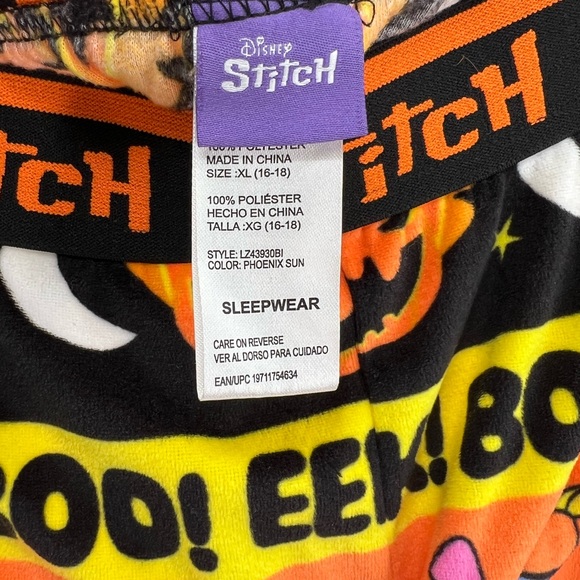 Disney Stitch Halloween pants pajama velour XL black orange lounge 16-18 - Picture 5 of 5